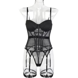 MUZISKAT Mesh Lingerie Luxury Brand Bodysuit Backless Tops for Women 3 Piece Lingerie Set with Garter Sexydresses for Women