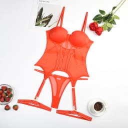 MUZISKAT Mesh Lingerie Luxury Brand Bodysuit Backless Tops for Women 3 Piece Lingerie Set with Garter Sexydresses for Women