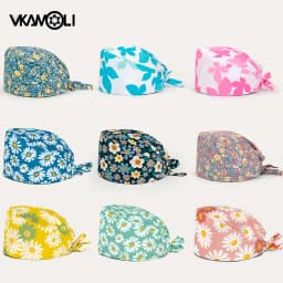 Women's Cotton Scrubs Caps Sweat-Absorbent Elastic Section Pet Grooming Nursing Work Hats Lab Flower Print Scrub Hat Wholesale