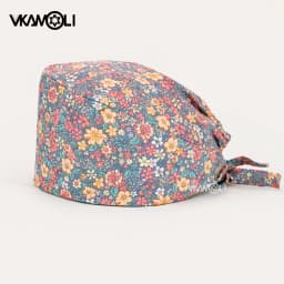 Women's Cotton Scrubs Caps Sweat-Absorbent Elastic Section Pet Grooming Nursing Work Hats Lab Flower Print Scrub Hat Wholesale