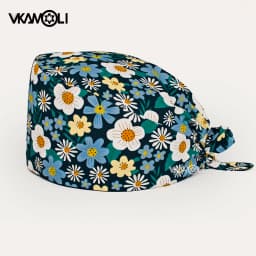 Women's Cotton Scrubs Caps Sweat-Absorbent Elastic Section Pet Grooming Nursing Work Hats Lab Flower Print Scrub Hat Wholesale