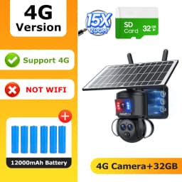 SHIWOJIA 4K 8MP Solar Camera 4G SIM/WIFI Security Outdoor Dual Lens Recording Humanoid Tracking Color Night Vision PTZ Cam