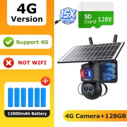 SHIWOJIA 4K 8MP Solar Camera 4G SIM/WIFI Security Outdoor Dual Lens Recording Humanoid Tracking Color Night Vision PTZ Cam