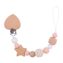 Baby Carve Custom Name Five Pointed Star Silicone Wooden Ring Pacifier Clip Crown Teething Chain Teether Clips for children Gift
