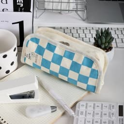 Simple Black and White Plaid Canvas Pencil Case School pencil case Kawaii Stationery Storage Bag aesthetic stationery