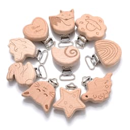 5Pcs Wooden Baby Pacifier Clip Nursing Accessories Beech Pacifier Clips Chewable Teething Dummy Clip Chains Baby Teether