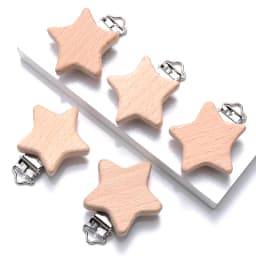 5Pcs Wooden Baby Pacifier Clip Nursing Accessories Beech Pacifier Clips Chewable Teething Dummy Clip Chains Baby Teether