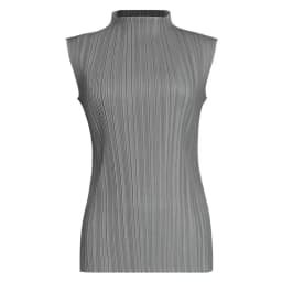 Miyake Pleated Elegant Fashion Temperament Solid Color Half High Neck Sleeveless Women's Vest 2026 Summer New Breathable Top
