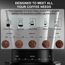 BioloMix Automatic Burr Mill Electric Coffee Grinder with 30 Gears for Espresso American Coffee Pour Over Visual Bean Storage