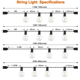 GANRILAND 65FT Outdoor Garland String Lights Dimmable E12 Sockets G40 Globe Led Bulb Connectable Gard Decor Fairy Light Chain