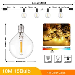 GANRILAND 65FT Outdoor Garland String Lights Dimmable E12 Sockets G40 Globe Led Bulb Connectable Gard Decor Fairy Light Chain
