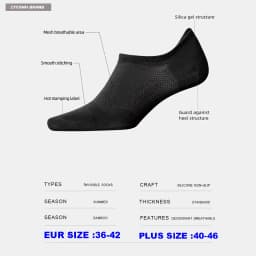 10Pairs Bamboo Socks Thin Summer Men's Invisible Socks Absorbent Deodorant Harajuku Bamboo Fiber Mesh Short Sock Black Plus Size