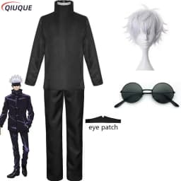 110-3XL Black / Blue Gojo Satoru Cosplay Costume Eye Patch Wigs Glasses Anime Halloween Party Unisex Uniforms