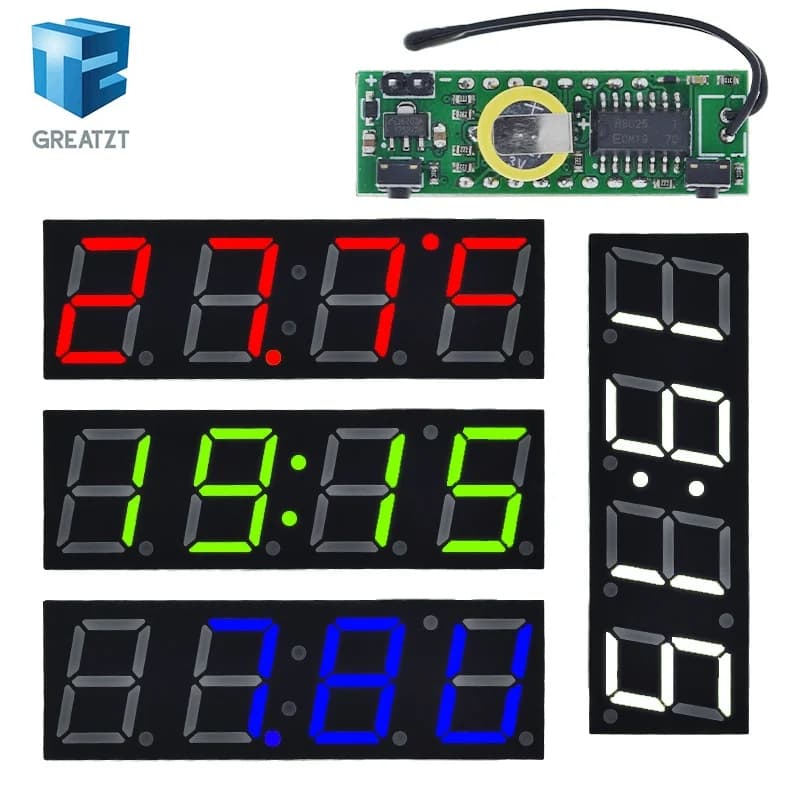 GREATZT 3 In 1 LED RX8025T Digital Clock Temperature Voltage Module DIY Time/Thermometer/Voltmeter DC 5-30V For Arduino