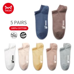 MiiOW 5 Pairs/Lot Pure Cotton Men Socks Breathable Low Cut Casual Ankle Socks Summer Cotton Print Socks Sweat Ankle Socks Set