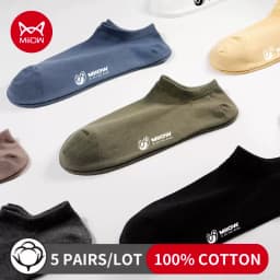 MiiOW 5 Pairs/Lot Pure Cotton Men Socks Breathable Low Cut Casual Ankle Socks Summer Cotton Print Socks Sweat Ankle Socks Set