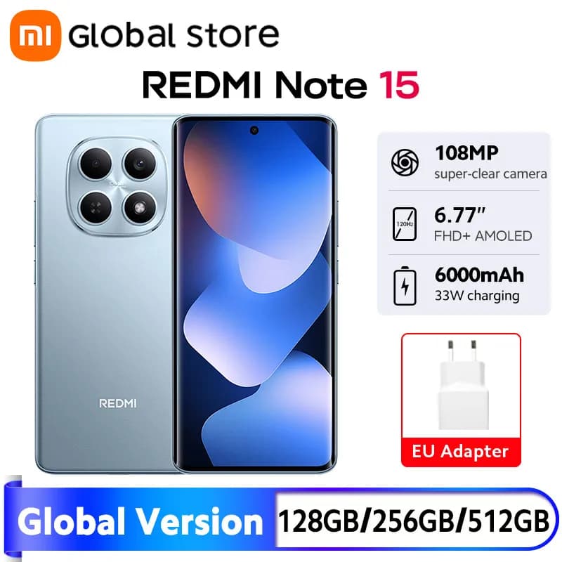 Global Version Xiaomi Redmi Note 15 4G Smartphone 108MP 128GBGB / 256GBGB ROM MTK Helio G100-Ultra 33W 6000mAh 6.77" AMOLED