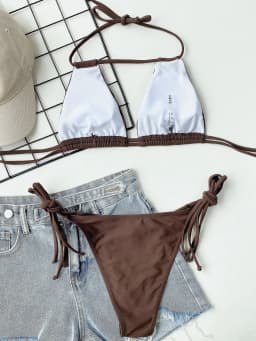 2026 Sexy Solid Bandage Bikini Halter Strappy Swimwear Women Swimsuit Female Two Pieces Bikini Set Low Waist Bathing Suit Bather
