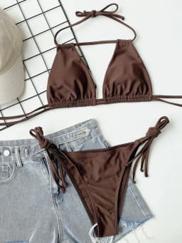 2026 Sexy Solid Bandage Bikini Halter Strappy Swimwear Women Swimsuit Female Two Pieces Bikini Set Low Waist Bathing Suit Bather