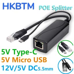 HKBTM POE Splitter 48V To 5V 12V Micro USB Type-C BarrelJack Power Supply for Huawei for Hikvision for Bobcat for Raspberry Pi