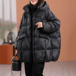 Schinteon Women White Duck Down Jacket with Hood Autumn Winter Warm Outwear Casual Loose Over Size Outwear Thick Coat 2026 New