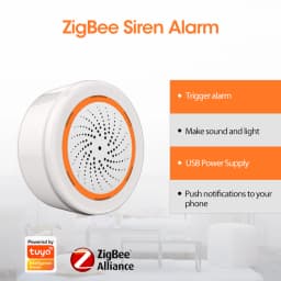 Coolcam Tuya Zigbee Smart Siren Alarm For Home Security with Strobe Alerts Support USB Cable Power UP Works With TUYA Smart Hub