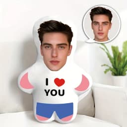 Customized 'I Love You' Mini Plush Doll Personalized Photo Pillow, Perfect Couple Gift, Soft Polyester