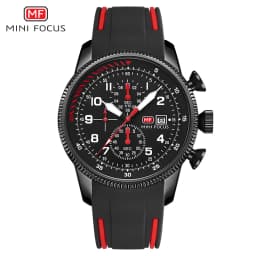 MINI FOCUS Military Sport Quartz Watch for Men Blue Silicone Strap Chronograph Luminous Wristwatch with Date Waterproof 0379