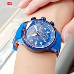 MINI FOCUS Military Sport Quartz Watch for Men Blue Silicone Strap Chronograph Luminous Wristwatch with Date Waterproof 0379