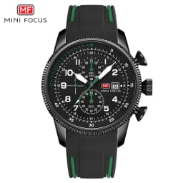 MINI FOCUS Military Sport Quartz Watch for Men Blue Silicone Strap Chronograph Luminous Wristwatch with Date Waterproof 0379