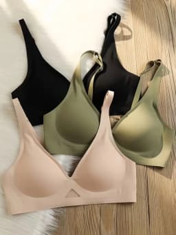 V-neck Push-Up Bras For Women Non-wire Bra Seamless Underwear Invisible Padded Bralette Breathable Mesh Patchwork Lingerie S-XL