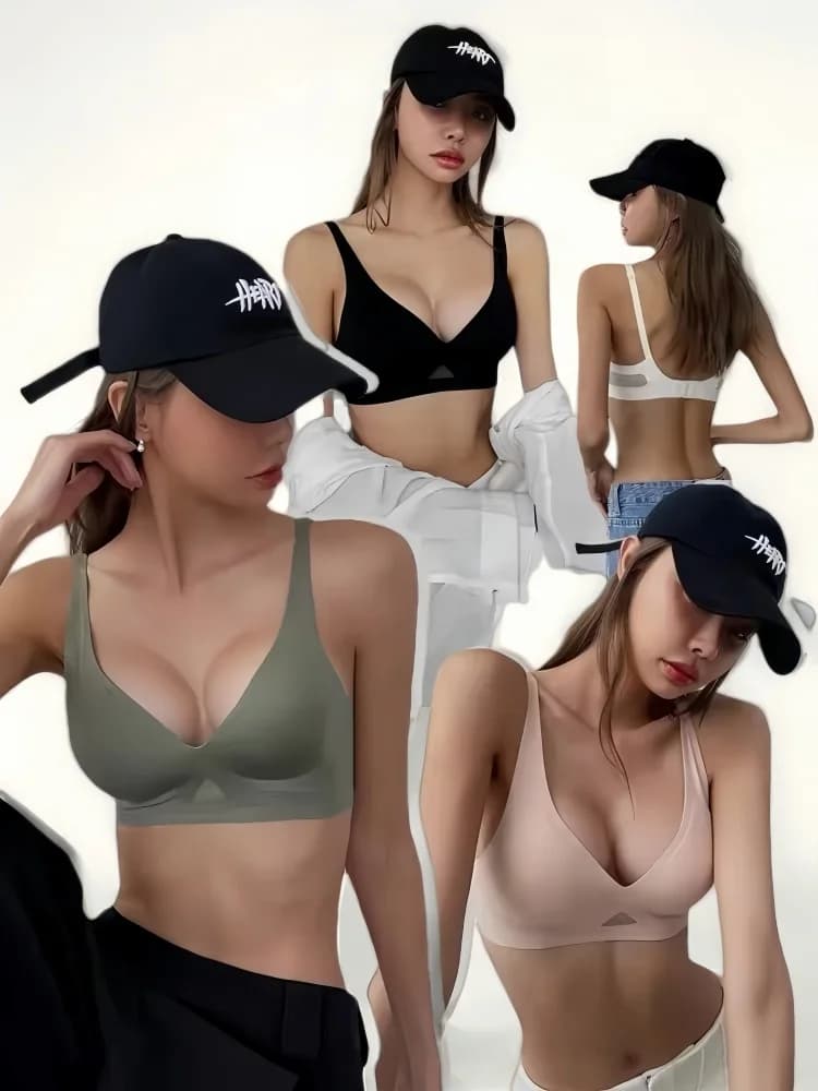 V-neck Push-Up Bras For Women Non-wire Bra Seamless Underwear Invisible Padded Bralette Breathable Mesh Patchwork Lingerie S-XL