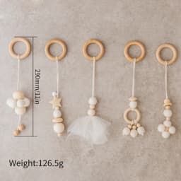 1Set Wooden Rattle Teethers Baby Toys Play Gym Mobile Newborn Sensory Structure Baby Nursing Gifts Handmade Stroller Accessories