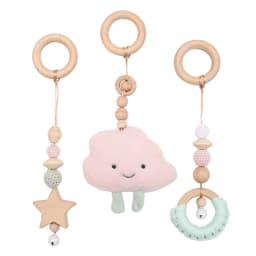 1Set Wooden Rattle Teethers Baby Toys Play Gym Mobile Newborn Sensory Structure Baby Nursing Gifts Handmade Stroller Accessories