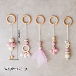 1Set Wooden Rattle Teethers Baby Toys Play Gym Mobile Newborn Sensory Structure Baby Nursing Gifts Handmade Stroller Accessories