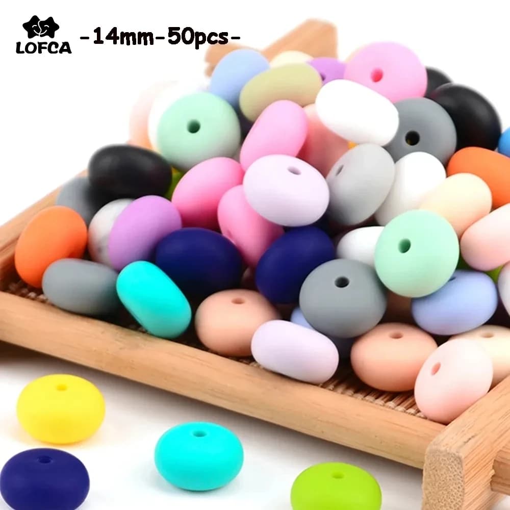 LOFCA 50pcs Mini Abacus 14mm Silicone Loose Beads Teether Toy Silicone BPA Free Teething Beads Charms Newborn Nursing