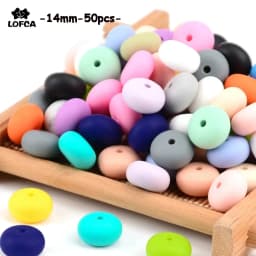 LOFCA 50pcs Mini Abacus 14mm Silicone Loose Beads Teether Toy Silicone BPA Free Teething Beads Charms Newborn Nursing