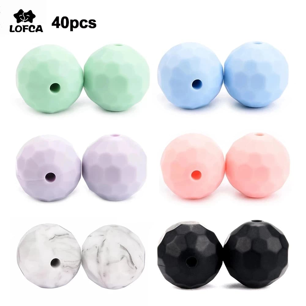 Lofca 12mm 40pcs Polyhedron Silicone Beads 15mm Silicone DIY Food Grade Oral Care Baby Teether Toy Soft Chew