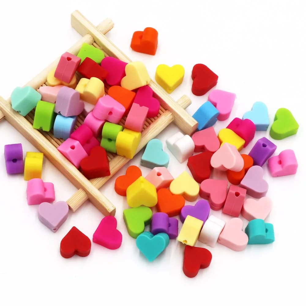BOBO.BOX 10pc Love Heart Silicone Beads Teething Accessories Food Grade Silicone Teether BPA Free Eco-friendly Baby Teether Toys