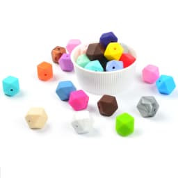 LOFCA Mini Hexagon 20pcs Silicone Beads 14mm Chewing Beads Charm Baby Teether Newburn Teething Necklace Pacifier Clip