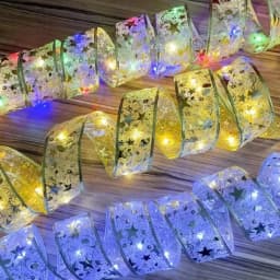 2026 LED Ribbon Decoration Lights 10m Christmas Tree Decoration Ornaments Lace Bows String Lights Navidad Home Decors New Year