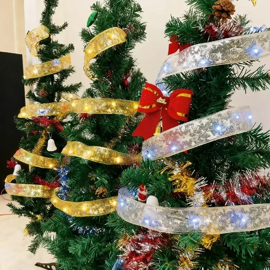 2026 LED Ribbon Decoration Lights 10m Christmas Tree Decoration Ornaments Lace Bows String Lights Navidad Home Decors New Year