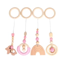 3/4 Pcs Baby Gym Frame Beech Wood Ring Baby Fitness Rack Pendants Silicone Beads Teether Newborn Stroller Rattle Play Gym Toys