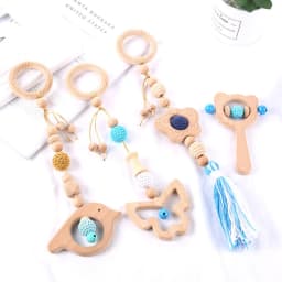 3/4 Pcs Baby Gym Frame Beech Wood Ring Baby Fitness Rack Pendants Silicone Beads Teether Newborn Stroller Rattle Play Gym Toys