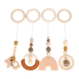 3/4 Pcs Baby Gym Frame Beech Wood Ring Baby Fitness Rack Pendants Silicone Beads Teether Newborn Stroller Rattle Play Gym Toys