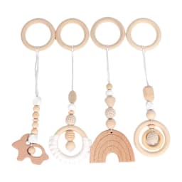 3/4 Pcs Baby Gym Frame Beech Wood Ring Baby Fitness Rack Pendants Silicone Beads Teether Newborn Stroller Rattle Play Gym Toys