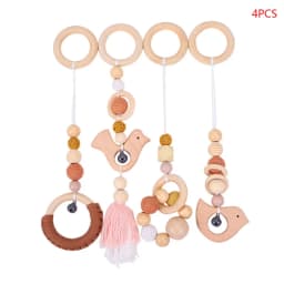 3/4 Pcs Baby Gym Frame Beech Wood Ring Baby Fitness Rack Pendants Silicone Beads Teether Newborn Stroller Rattle Play Gym Toys