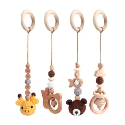 3/4 Pcs Baby Gym Frame Beech Wood Ring Baby Fitness Rack Pendants Silicone Beads Teether Newborn Stroller Rattle Play Gym Toys