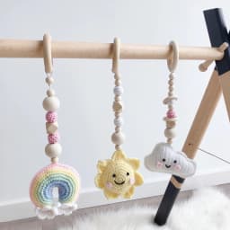 3/4 Pcs Baby Gym Frame Beech Wood Ring Baby Fitness Rack Pendants Silicone Beads Teether Newborn Stroller Rattle Play Gym Toys