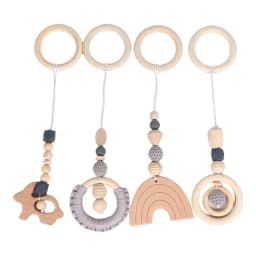 3/4 Pcs Baby Gym Frame Beech Wood Ring Baby Fitness Rack Pendants Silicone Beads Teether Newborn Stroller Rattle Play Gym Toys